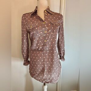 Tory Burch Red Black Checkered Honeycomb Tunic Top Size 4